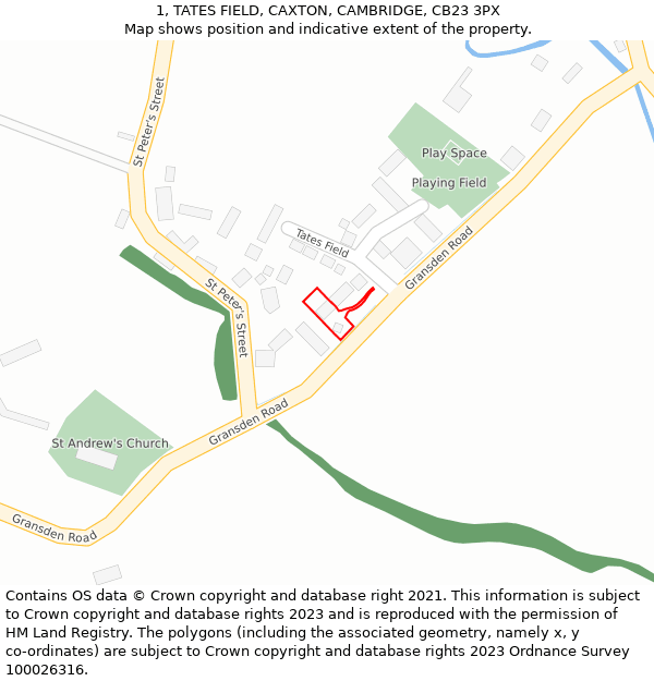 1, TATES FIELD, CAXTON, CAMBRIDGE, CB23 3PX: Location map and indicative extent of plot