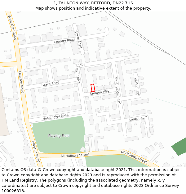 1, TAUNTON WAY, RETFORD, DN22 7HS: Location map and indicative extent of plot