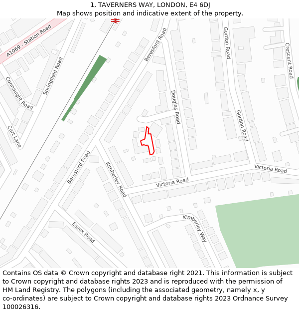 1, TAVERNERS WAY, LONDON, E4 6DJ: Location map and indicative extent of plot