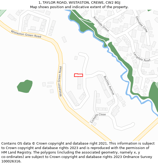 1, TAYLOR ROAD, WISTASTON, CREWE, CW2 8GJ: Location map and indicative extent of plot