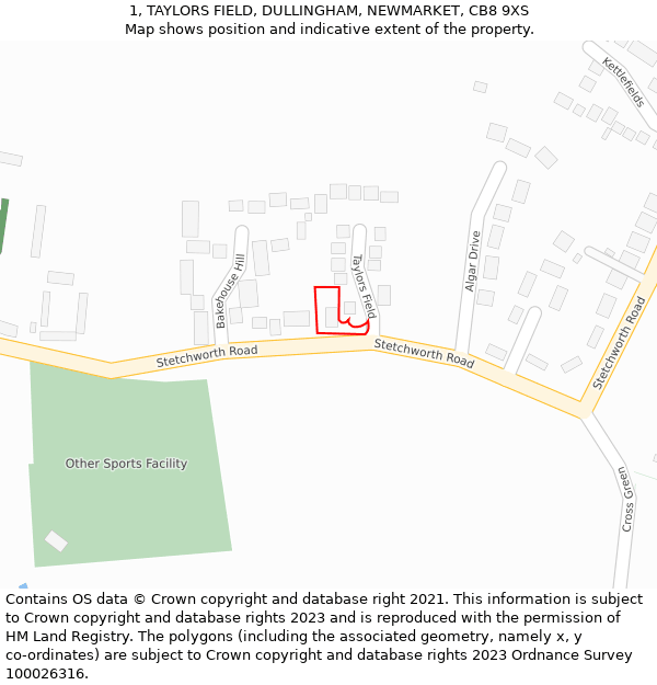 1, TAYLORS FIELD, DULLINGHAM, NEWMARKET, CB8 9XS: Location map and indicative extent of plot