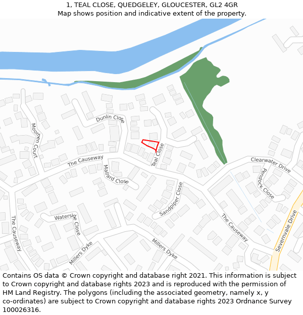 1, TEAL CLOSE, QUEDGELEY, GLOUCESTER, GL2 4GR: Location map and indicative extent of plot