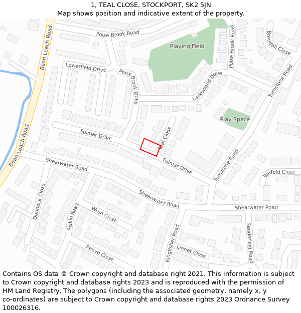 1, TEAL CLOSE, STOCKPORT, SK2 5JN: Location map and indicative extent of plot