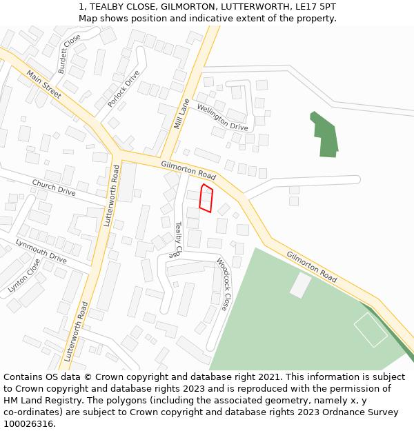 1, TEALBY CLOSE, GILMORTON, LUTTERWORTH, LE17 5PT: Location map and indicative extent of plot