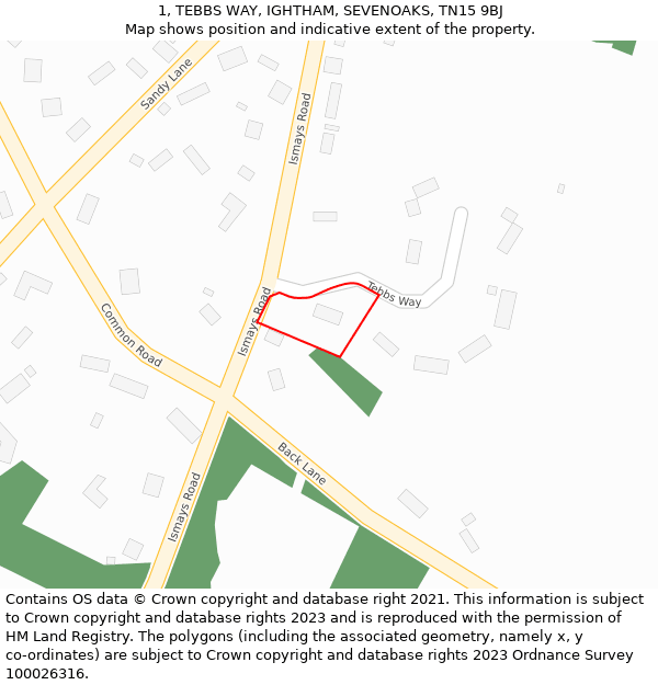 1, TEBBS WAY, IGHTHAM, SEVENOAKS, TN15 9BJ: Location map and indicative extent of plot