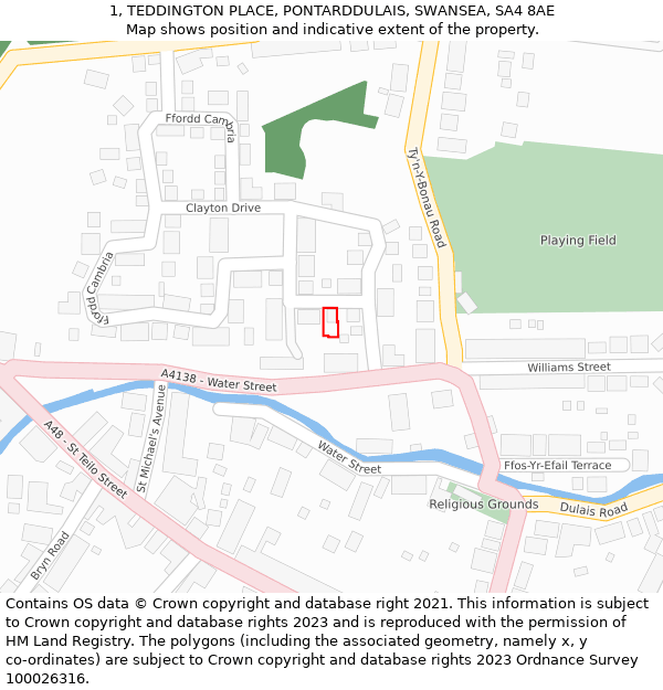 1, TEDDINGTON PLACE, PONTARDDULAIS, SWANSEA, SA4 8AE: Location map and indicative extent of plot