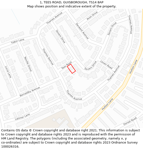 1, TEES ROAD, GUISBOROUGH, TS14 8AP: Location map and indicative extent of plot