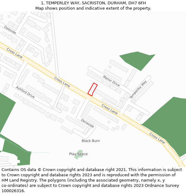 1, TEMPERLEY WAY, SACRISTON, DURHAM, DH7 6FH: Location map and indicative extent of plot