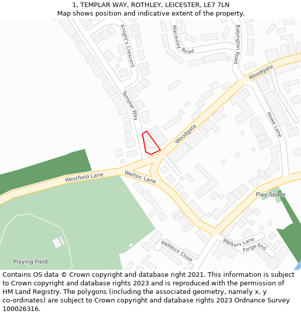1, TEMPLAR WAY, ROTHLEY, LEICESTER, LE7 7LN: Location map and indicative extent of plot