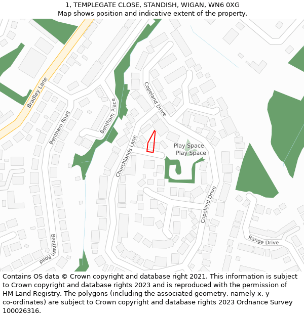 1, TEMPLEGATE CLOSE, STANDISH, WIGAN, WN6 0XG: Location map and indicative extent of plot