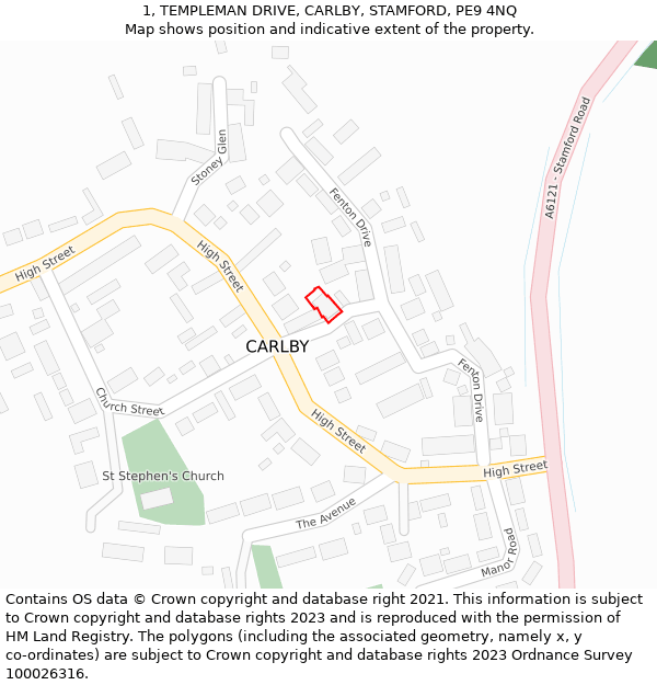 1, TEMPLEMAN DRIVE, CARLBY, STAMFORD, PE9 4NQ: Location map and indicative extent of plot