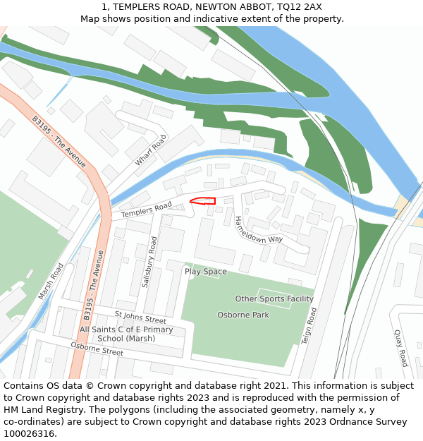 1, TEMPLERS ROAD, NEWTON ABBOT, TQ12 2AX: Location map and indicative extent of plot