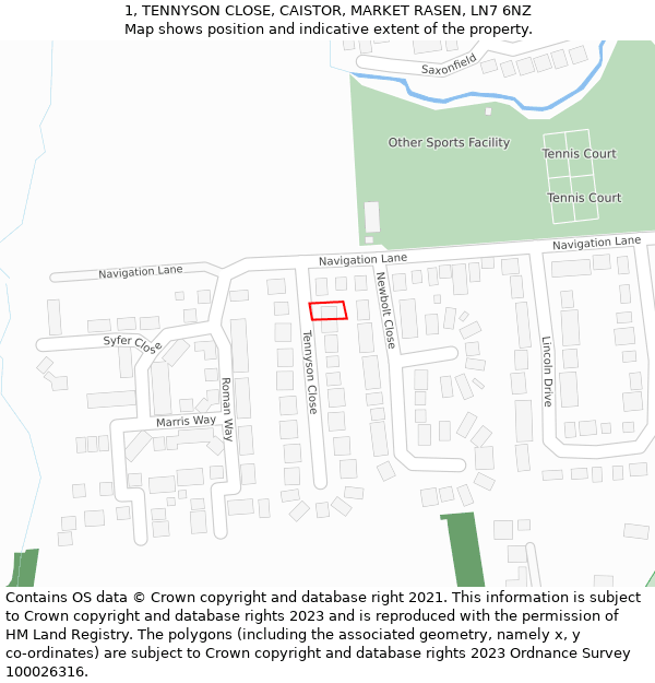 1, TENNYSON CLOSE, CAISTOR, MARKET RASEN, LN7 6NZ: Location map and indicative extent of plot