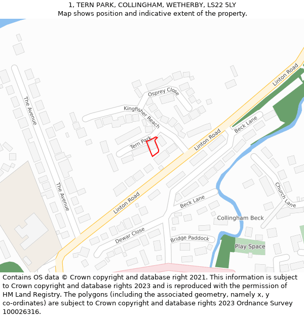 1, TERN PARK, COLLINGHAM, WETHERBY, LS22 5LY: Location map and indicative extent of plot