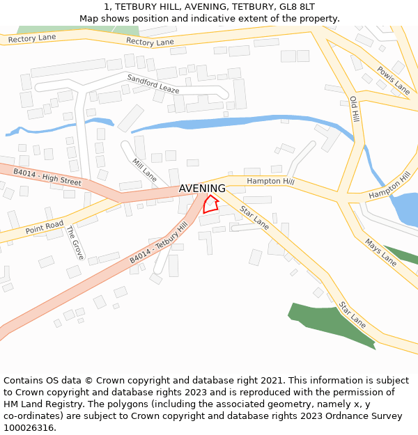 1, TETBURY HILL, AVENING, TETBURY, GL8 8LT: Location map and indicative extent of plot