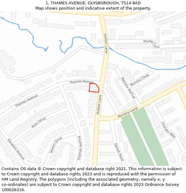 1, THAMES AVENUE, GUISBOROUGH, TS14 8AD: Location map and indicative extent of plot