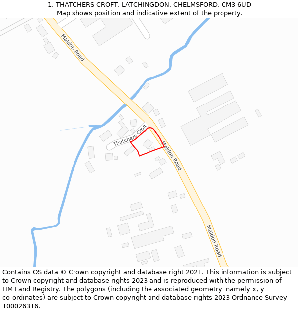 1, THATCHERS CROFT, LATCHINGDON, CHELMSFORD, CM3 6UD: Location map and indicative extent of plot