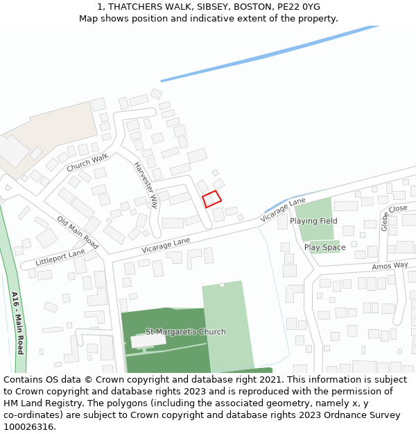 1, THATCHERS WALK, SIBSEY, BOSTON, PE22 0YG: Location map and indicative extent of plot