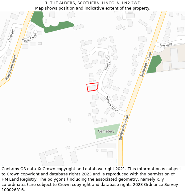 1, THE ALDERS, SCOTHERN, LINCOLN, LN2 2WD: Location map and indicative extent of plot