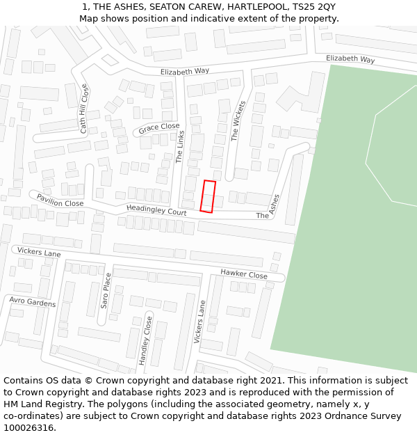1, THE ASHES, SEATON CAREW, HARTLEPOOL, TS25 2QY: Location map and indicative extent of plot