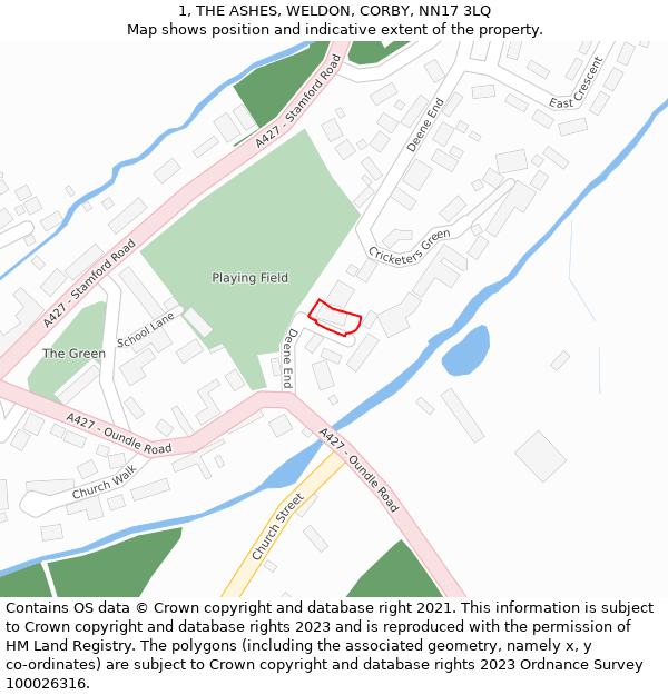 1, THE ASHES, WELDON, CORBY, NN17 3LQ: Location map and indicative extent of plot