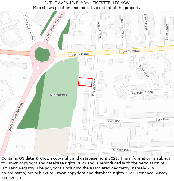 1, THE AVENUE, BLABY, LEICESTER, LE8 4GW: Location map and indicative extent of plot