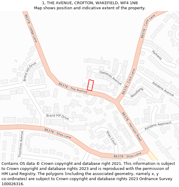 1, THE AVENUE, CROFTON, WAKEFIELD, WF4 1NB: Location map and indicative extent of plot