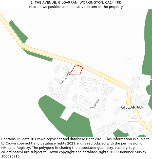 1, THE AVENUE, GILGARRAN, WORKINGTON, CA14 4RD: Location map and indicative extent of plot