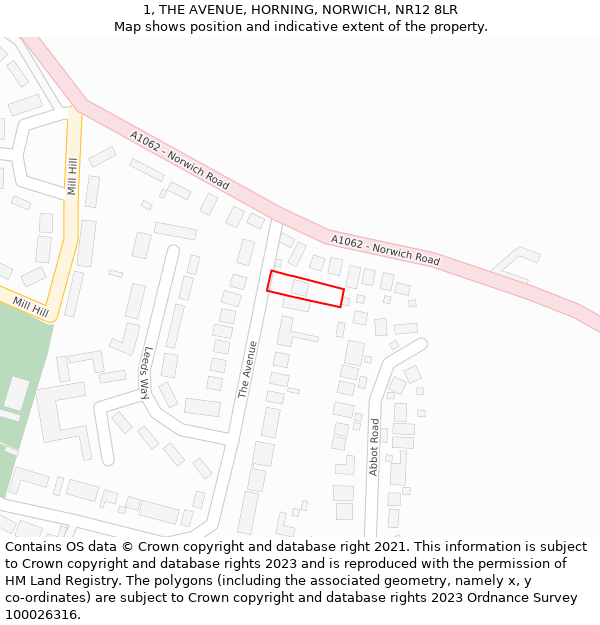 1, THE AVENUE, HORNING, NORWICH, NR12 8LR: Location map and indicative extent of plot