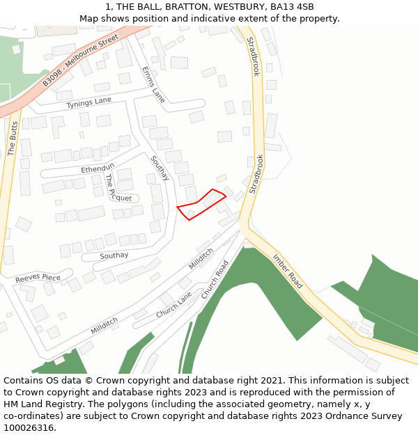 1, THE BALL, BRATTON, WESTBURY, BA13 4SB: Location map and indicative extent of plot