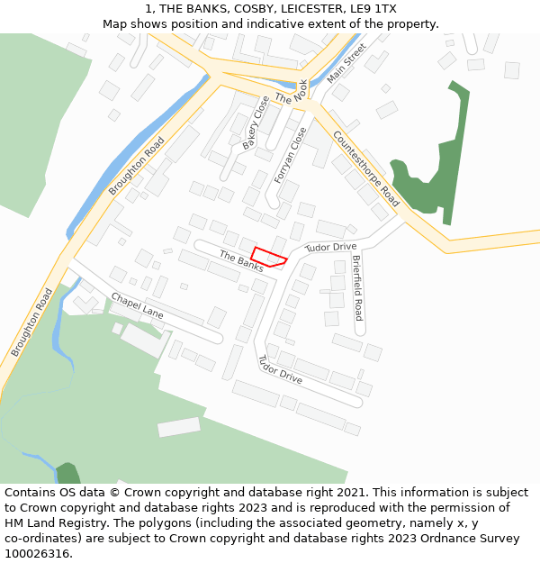 1, THE BANKS, COSBY, LEICESTER, LE9 1TX: Location map and indicative extent of plot