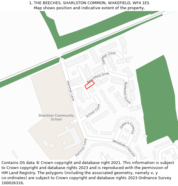 1, THE BEECHES, SHARLSTON COMMON, WAKEFIELD, WF4 1ES: Location map and indicative extent of plot