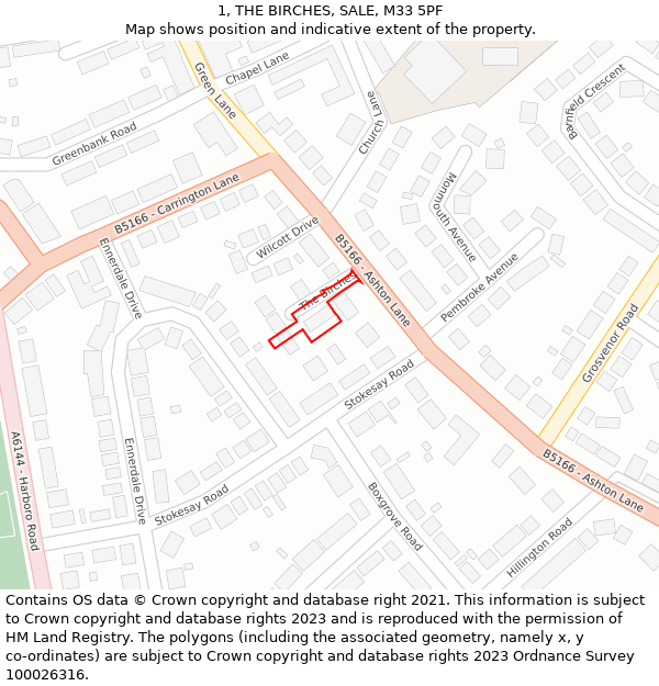 1, THE BIRCHES, SALE, M33 5PF: Location map and indicative extent of plot