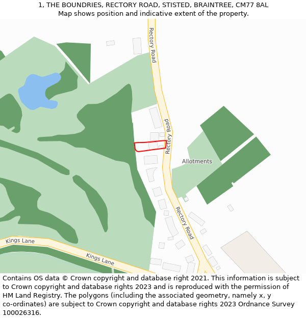 1, THE BOUNDRIES, RECTORY ROAD, STISTED, BRAINTREE, CM77 8AL: Location map and indicative extent of plot