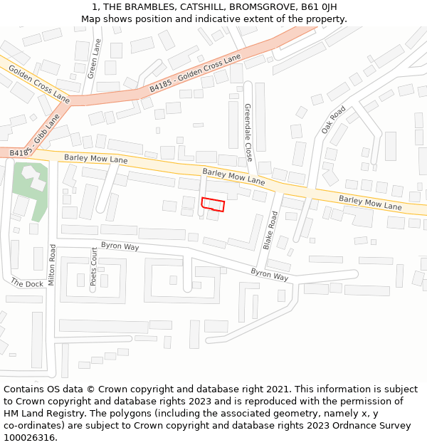 1, THE BRAMBLES, CATSHILL, BROMSGROVE, B61 0JH: Location map and indicative extent of plot