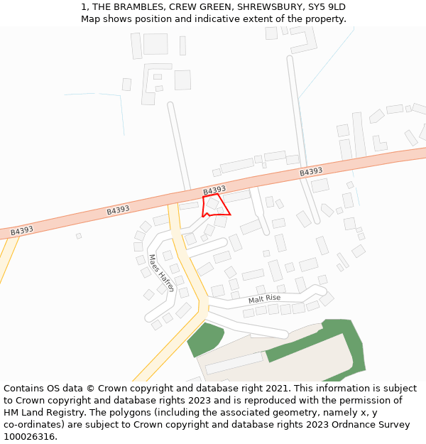 1, THE BRAMBLES, CREW GREEN, SHREWSBURY, SY5 9LD: Location map and indicative extent of plot