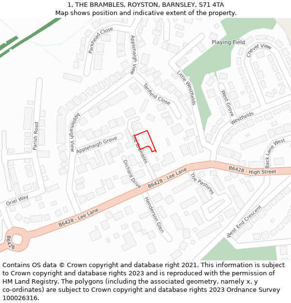 1, THE BRAMBLES, ROYSTON, BARNSLEY, S71 4TA: Location map and indicative extent of plot