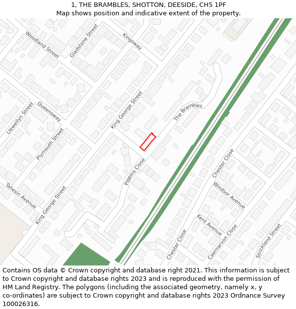 1, THE BRAMBLES, SHOTTON, DEESIDE, CH5 1PF: Location map and indicative extent of plot