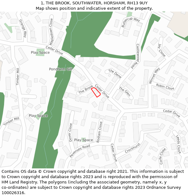 1, THE BROOK, SOUTHWATER, HORSHAM, RH13 9UY: Location map and indicative extent of plot