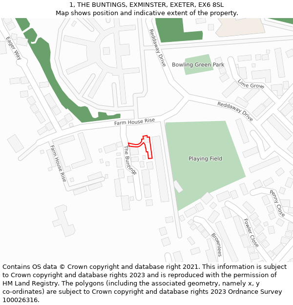 1, THE BUNTINGS, EXMINSTER, EXETER, EX6 8SL: Location map and indicative extent of plot