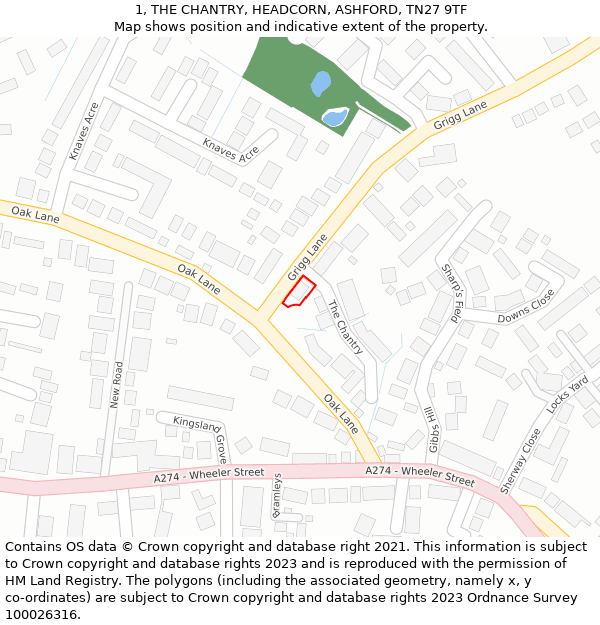 1, THE CHANTRY, HEADCORN, ASHFORD, TN27 9TF: Location map and indicative extent of plot