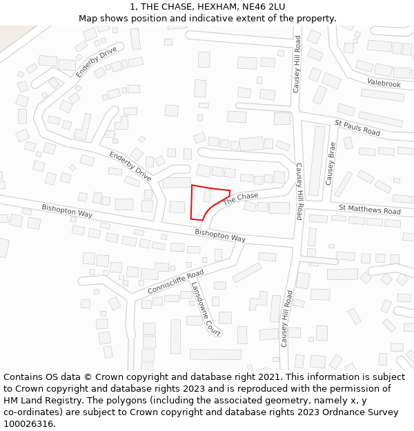 1, THE CHASE, HEXHAM, NE46 2LU: Location map and indicative extent of plot