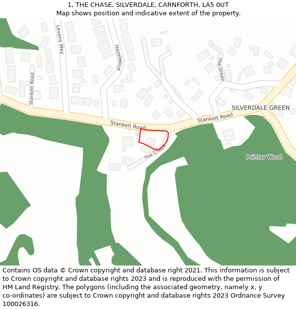 1, THE CHASE, SILVERDALE, CARNFORTH, LA5 0UT: Location map and indicative extent of plot