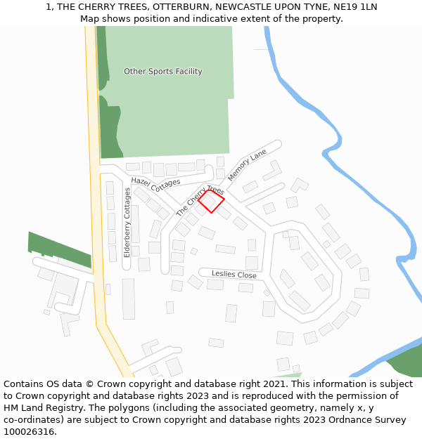 1, THE CHERRY TREES, OTTERBURN, NEWCASTLE UPON TYNE, NE19 1LN: Location map and indicative extent of plot