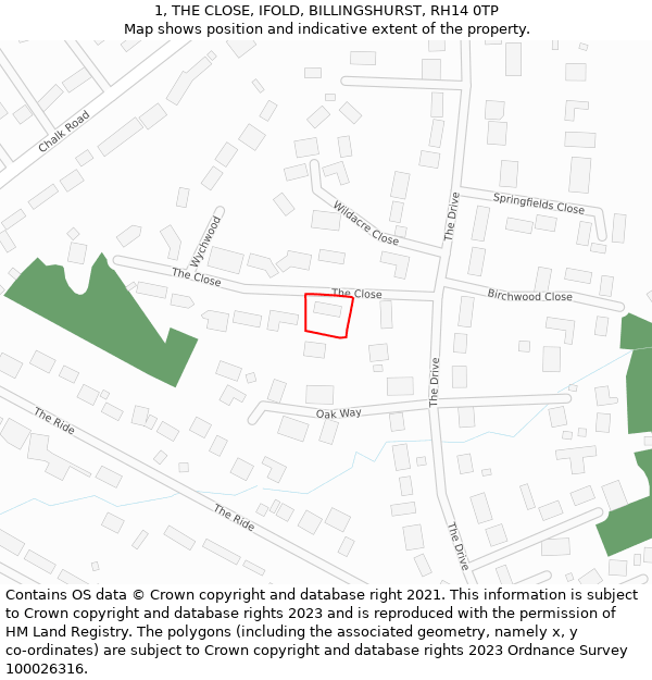 1, THE CLOSE, IFOLD, BILLINGSHURST, RH14 0TP: Location map and indicative extent of plot