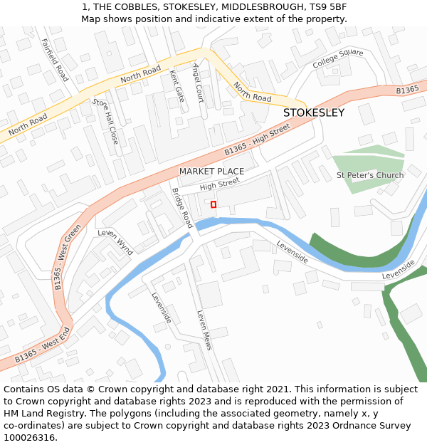 1, THE COBBLES, STOKESLEY, MIDDLESBROUGH, TS9 5BF: Location map and indicative extent of plot