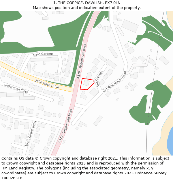 1, THE COPPICE, DAWLISH, EX7 0LN: Location map and indicative extent of plot