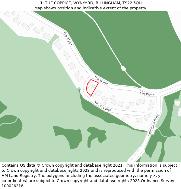 1, THE COPPICE, WYNYARD, BILLINGHAM, TS22 5QH: Location map and indicative extent of plot