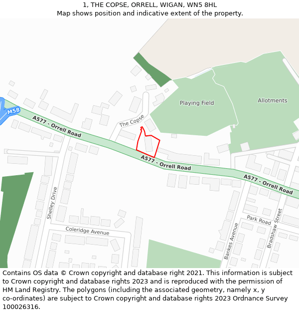 1, THE COPSE, ORRELL, WIGAN, WN5 8HL: Location map and indicative extent of plot