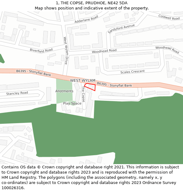 1, THE COPSE, PRUDHOE, NE42 5DA: Location map and indicative extent of plot